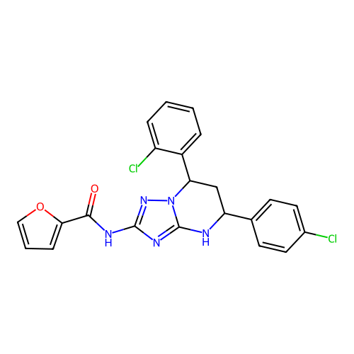 N-(7-(2-chlorophenyl)-5-(4-chlorophenyl)-4,5,6,7-tetrahydro-[1,2,4]triazolo[1,5-a]pyrimidin-2-yl)furan-2-carboxamide structure