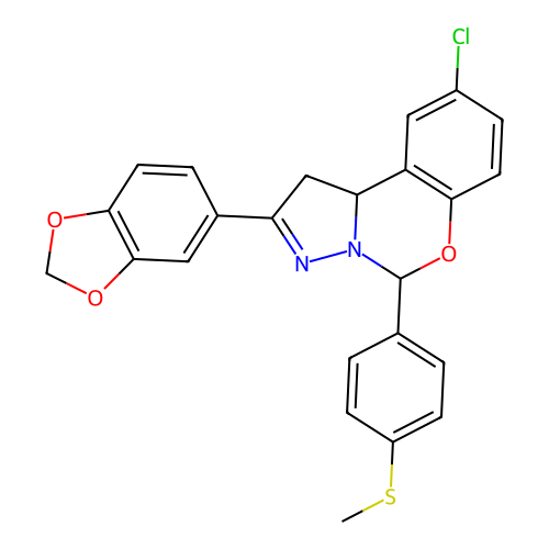 2-(1,3-benzodioxol-5-yl)-9-chloro-5-(4-methylsulfanylphenyl)-5,10b-dihydro-1H-pyrazolo[1,5-c][1,3]benzoxazine structure