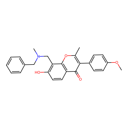 8-((benzyl(methyl)amino)methyl)-7-hydroxy-3-(4-methoxyphenyl)-2-methyl-4H-chromen-4-one structure