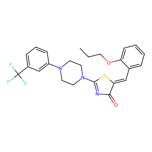 (Z)-5-(2-propoxybenzylidene)-2-(4-(3-(trifluoromethyl)phenyl)piperazin-1-yl)thiazol-4(5H)-one structure