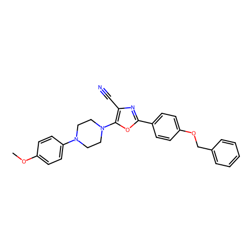 5-[4-(4-methoxyphenyl)piperazin-1-yl]-2-(4-phenylmethoxyphenyl)-1,3-oxazole-4-carbonitrile structure