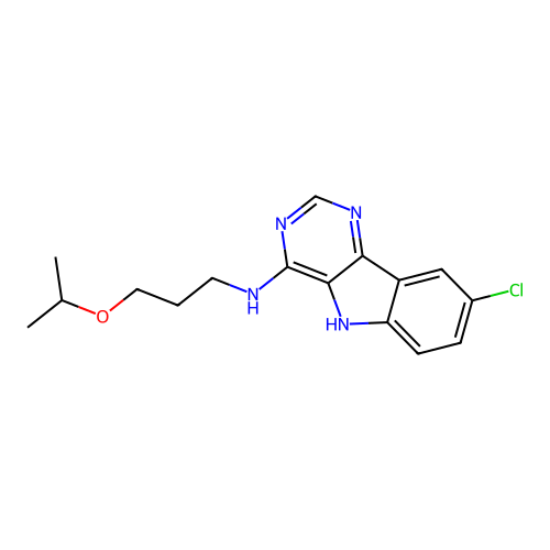 8-chloro-N-[3-(propan-2-yloxy)propyl]-5H-pyrimido[5,4-b]indol-4-amine structure