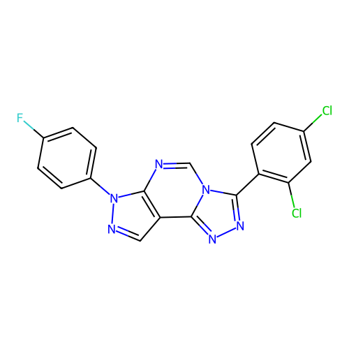 3-(2,4-dichlorophenyl)-7-(4-fluorophenyl)-7H-pyrazolo[4,3-e][1,2,4]triazolo[4,3-c]pyrimidine structure