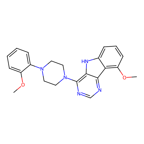 9-methoxy-4-[4-(2-methoxyphenyl)piperazin-1-yl]-5H-pyrimido[5,4-b]indole structure