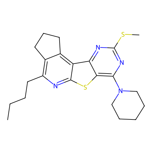 4-butyl-9-(methylsulfanyl)-7-(piperidin-1-yl)-2,3-dihydro-1H-cyclopenta[4',5']pyrido[3',2':4,5]thieno[3,2-d]pyrimidine structure