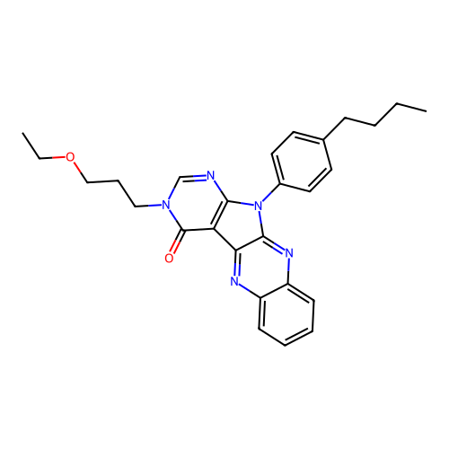 11-(4-butylphenyl)-3-(3-ethoxypropyl)-3,11-dihydro-4H-pyrimido[5',4':4,5]pyrrolo[2,3-b]quinoxalin-4-one structure
