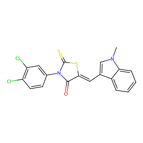 (Z)-3-(3,4-dichlorophenyl)-5-((1-methyl-1H-indol-3-yl)methylene)-2-thioxothiazolidin-4-one structure