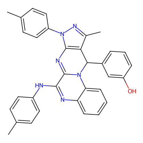 3-(10-methyl-8-(p-tolyl)-6-(p-tolylamino)-8,11-dihydropyrazolo[3',4':4,5]pyrimido[1,2-a]quinoxalin-11-yl)phenol structure