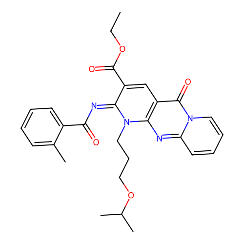 (Z)-ethyl 1-(3-isopropoxypropyl)-2-((2-methylbenzoyl)imino)-5-oxo-2,5-dihydro-1H-dipyrido[1,2-a:2',3'-d]pyrimidine-3-carboxylate structure