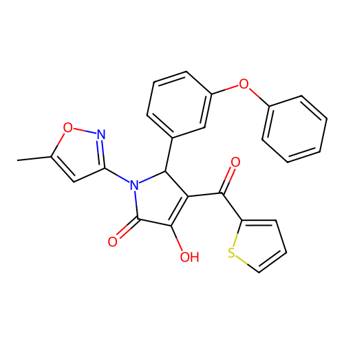 3-hydroxy-1-(5-methyl-1,2-oxazol-3-yl)-5-(3-phenoxyphenyl)-4-(thiophen-2-ylcarbonyl)-1,5-dihydro-2H-pyrrol-2-one structure