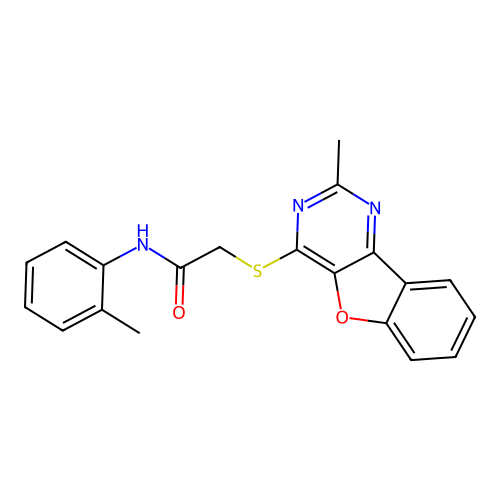 2-((2-methylbenzofuro[3,2-d]pyrimidin-4-yl)thio)-N-(o-tolyl)acetamide structure