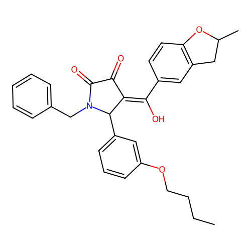 (4E)-1-benzyl-5-(3-butoxyphenyl)-4-[hydroxy(2-methyl-2,3-dihydro-1-benzofuran-5-yl)methylidene]pyrrolidine-2,3-dione structure