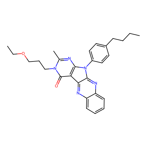 11-(4-butylphenyl)-3-(3-ethoxypropyl)-2-methyl-3,11-dihydro-4H-pyrimido[5',4':4,5]pyrrolo[2,3-b]quinoxalin-4-one structure