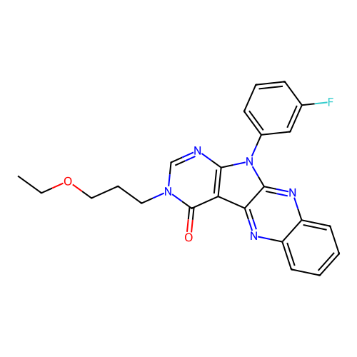 3-(3-ethoxypropyl)-11-(3-fluorophenyl)-3,11-dihydro-4H-pyrimido[5',4':4,5]pyrrolo[2,3-b]quinoxalin-4-one structure