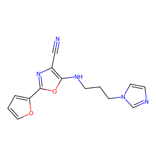 2-(furan-2-yl)-5-{[3-(1H-imidazol-1-yl)propyl]amino}-1,3-oxazole-4-carbonitrile structure