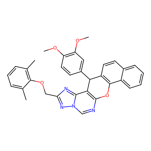14-(3,4-dimethoxyphenyl)-2-[(2,6-dimethylphenoxy)methyl]-14H-benzo[7,8]chromeno[3,2-e][1,2,4]triazolo[1,5-c]pyrimidine structure