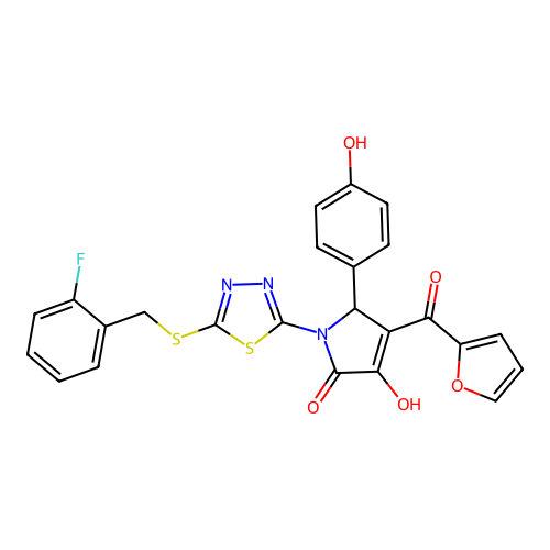 (4E)-1-{5-[(2-fluorobenzyl)sulfanyl]-1,3,4-thiadiazol-2-yl}-4-[furan-2-yl(hydroxy)methylidene]-5-(4-hydroxyphenyl)pyrrolidine-2,3-dione structure