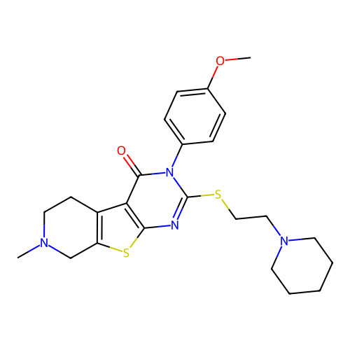 3-(4-methoxyphenyl)-7-methyl-2-((2-(piperidin-1-yl)ethyl)thio)-5,6,7,8-tetrahydropyrido[4',3':4,5]thieno[2,3-d]pyrimidin-4(3H)-one structure