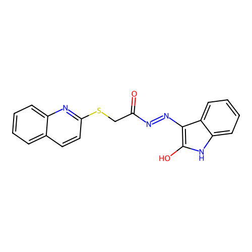 N'-(2-oxoindol-3-yl)-2-quinolin-2-ylsulfanylacetohydrazide structure