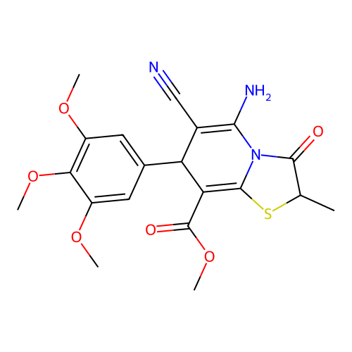methyl 5-amino-6-cyano-2-methyl-3-oxo-7-(3,4,5-trimethoxyphenyl)-2,3-dihydro-7H-[1,3]thiazolo[3,2-a]pyridine-8-carboxylate structure