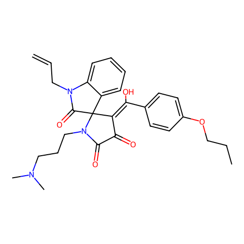 (4'E)-1'-[3-(dimethylamino)propyl]-4'-[hydroxy-(4-propoxyphenyl)methylidene]-1-prop-2-enylspiro[indole-3,5'-pyrrolidine]-2,2',3'-trione structure