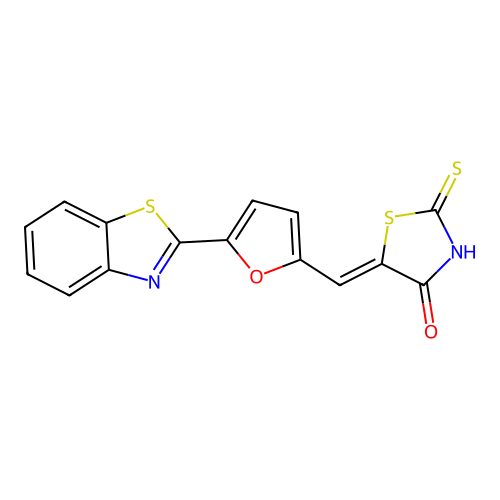 (5Z)-5-{[5-(1,3-benzothiazol-2-yl)furan-2-yl]methylidene}-2-thioxo-1,3-thiazolidin-4-one structure