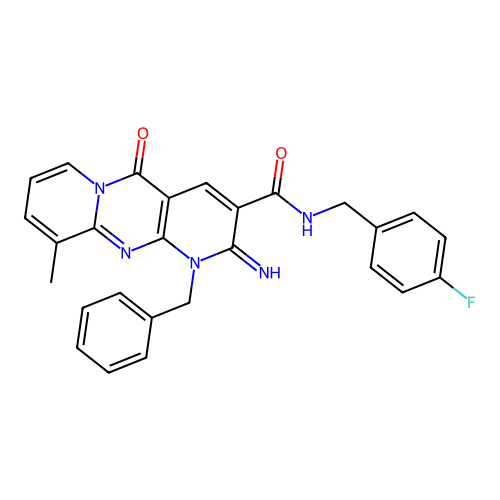1-benzyl-N-(4-fluorobenzyl)-2-imino-10-methyl-5-oxo-1,5-dihydro-2H-dipyrido[1,2-a:2',3'-d]pyrimidine-3-carboxamide structure