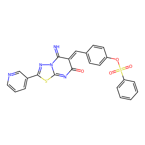 (Z)-4-((5-imino-7-oxo-2-(pyridin-3-yl)-5H-[1,3,4]thiadiazolo[3,2-a]pyrimidin-6(7H)-ylidene)methyl)phenyl benzenesulfonate structure