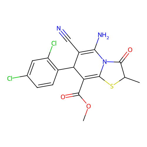 methyl 5-amino-6-cyano-7-(2,4-dichlorophenyl)-2-methyl-3-oxo-2,3-dihydro-7H-[1,3]thiazolo[3,2-a]pyridine-8-carboxylate structure