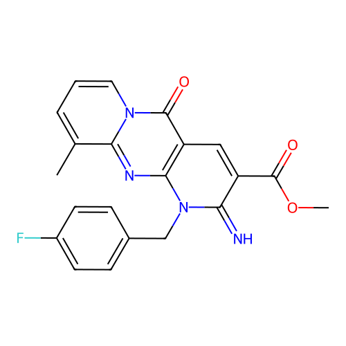 methyl 1-(4-fluorobenzyl)-2-imino-10-methyl-5-oxo-1,5-dihydro-2H-dipyrido[1,2-a:2',3'-d]pyrimidine-3-carboxylate structure