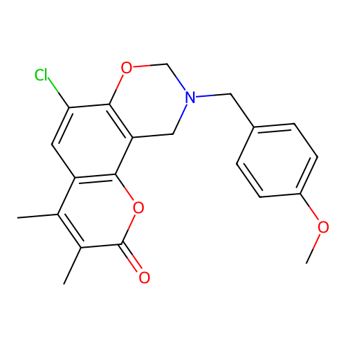 6-chloro-9-(4-methoxybenzyl)-3,4-dimethyl-9,10-dihydro-2H,8H-chromeno[8,7-e][1,3]oxazin-2-one structure