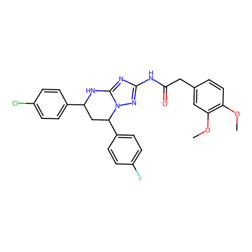 N-(5-(4-chlorophenyl)-7-(4-fluorophenyl)-4,5,6,7-tetrahydro-[1,2,4]triazolo[1,5-a]pyrimidin-2-yl)-2-(3,4-dimethoxyphenyl)acetamide structure