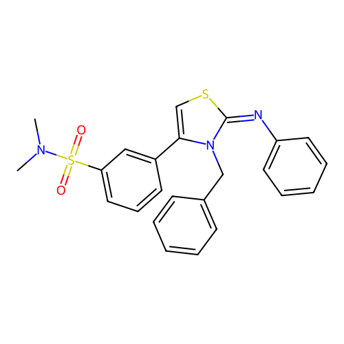 3-[(2Z)-3-benzyl-2-(phenylimino)-2,3-dihydro-1,3-thiazol-4-yl]-N,N-dimethylbenzenesulfonamide structure