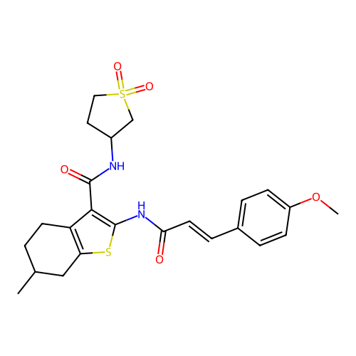 N-(1,1-dioxidotetrahydrothiophen-3-yl)-2-{[(2E)-3-(4-methoxyphenyl)prop-2-enoyl]amino}-6-methyl-4,5,6,7-tetrahydro-1-benzothiophene-3-carboxamide structure