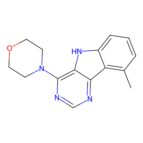4-(9-methyl-5H-pyrimido[5,4-b]indol-4-yl)morpholine structure