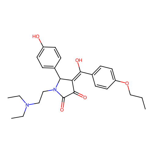 (4E)-1-(2-diethylaminoethyl)-5-(4-hydroxyphenyl)-4-[hydroxy-(4-propoxyphenyl)methylidene]pyrrolidine-2,3-dione structure