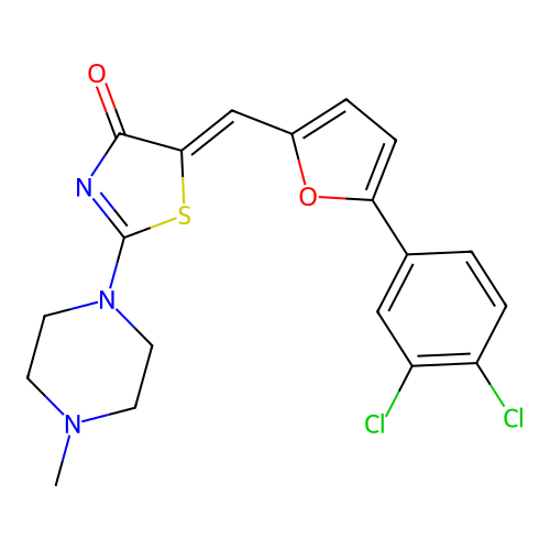 (5Z)-5-[[5-(3,4-dichlorophenyl)furan-2-yl]methylidene]-2-(4-methylpiperazin-1-yl)-1,3-thiazol-4-one structure