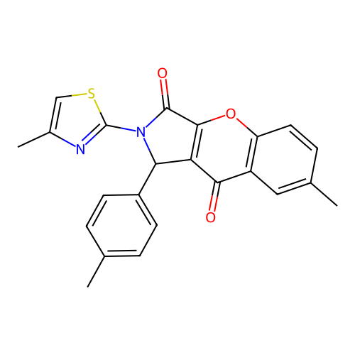7-methyl-1-(4-methylphenyl)-2-(4-methyl-1,3-thiazol-2-yl)-1,2-dihydrochromeno[2,3-c]pyrrole-3,9-dione structure