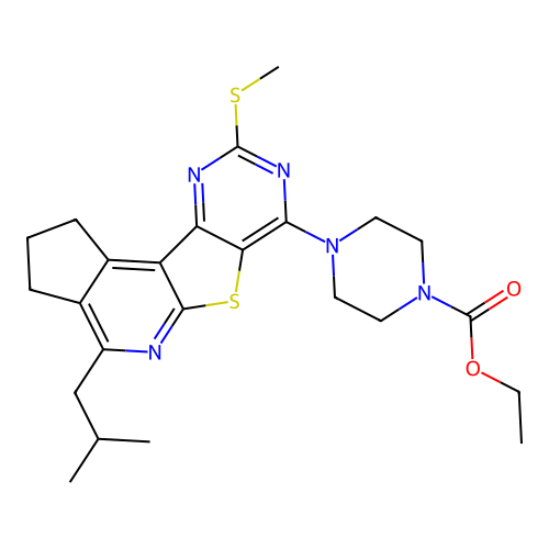ethyl 4-(4-isobutyl-9-(methylthio)-2,3-dihydro-1H-cyclopenta[4',5']pyrido[3',2':4,5]thieno[3,2-d]pyrimidin-7-yl)piperazine-1-carboxylate structure