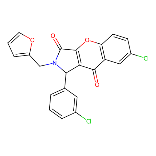 7-chloro-1-(3-chlorophenyl)-2-(furan-2-ylmethyl)-1,2-dihydrochromeno[2,3-c]pyrrole-3,9-dione structure