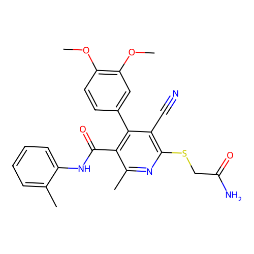 6-((2-amino-2-oxoethyl)thio)-5-cyano-4-(3,4-dimethoxyphenyl)-2-methyl-N-(o-tolyl)nicotinamide structure