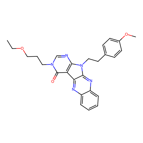 3-(3-ethoxypropyl)-11-(4-methoxyphenethyl)-3H-pyrimido[5',4':4,5]pyrrolo[2,3-b]quinoxalin-4(11H)-one structure