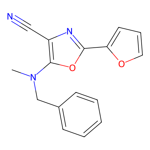 5-[Benzyl(methyl)amino]-2-(furan-2-yl)-1,3-oxazole-4-carbonitrile structure