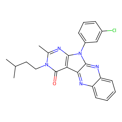 11-(3-chlorophenyl)-2-methyl-3-(3-methylbutyl)-3,11-dihydro-4H-pyrimido[5',4':4,5]pyrrolo[2,3-b]quinoxalin-4-one structure