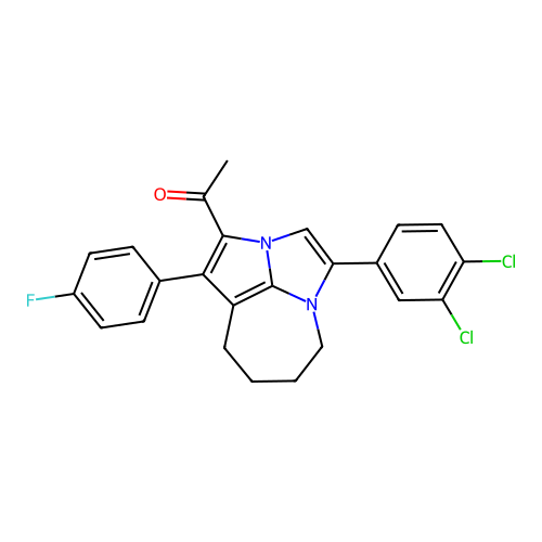 1-(4-(3,4-dichlorophenyl)-1-(4-fluorophenyl)-5,6,7,8-tetrahydro-2a,4a-diazacyclopenta[cd]azulen-2-yl)ethanone structure