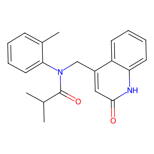 2-methyl-N-(2-methylphenyl)-N-[(2-oxo-1H-quinolin-4-yl)methyl]propanamide structure