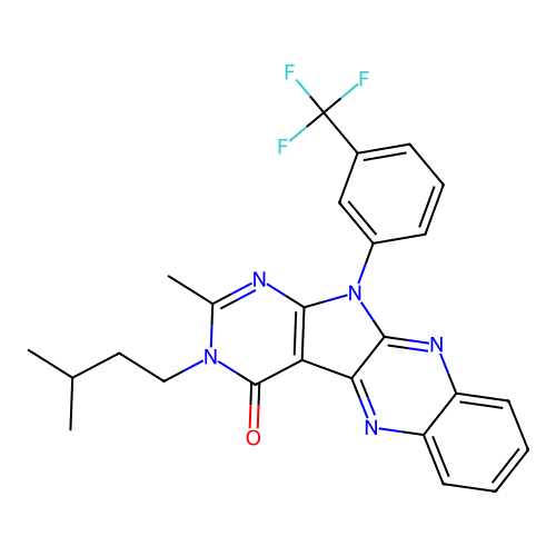 2-methyl-3-(3-methylbutyl)-11-[3-(trifluoromethyl)phenyl]-3,11-dihydro-4H-pyrimido[5',4':4,5]pyrrolo[2,3-b]quinoxalin-4-one structure
