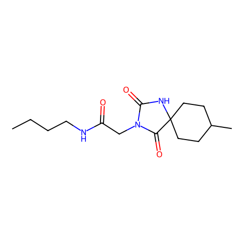 N-butyl-2-(8-methyl-2,4-dioxo-1,3-diazaspiro[4.5]dec-3-yl)acetamide structure