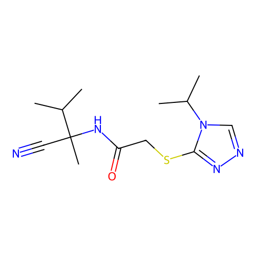 N-(1-cyano-1,2-dimethylpropyl)-2-{[4-(propan-2-yl)-4H-1,2,4-triazol-3-yl]sulfanyl}acetamide structure