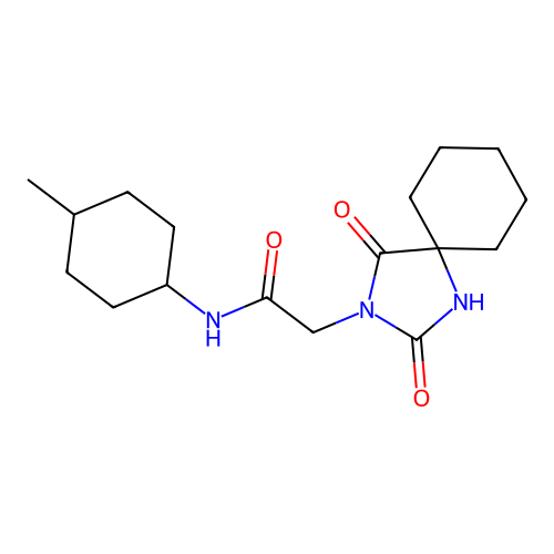 2-(2,4-dioxo-1,3-diazaspiro[4.5]dec-3-yl)-N-(4-methylcyclohexyl)acetamide structure